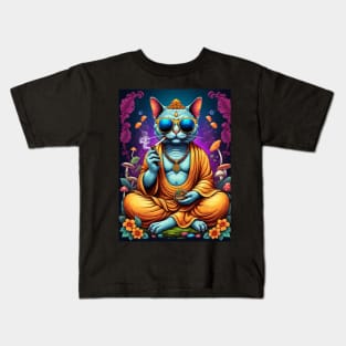 Psychedelic Techno Cat - Catsondrugs.com - cat, kitten, kitty, cats, cute, animal, pet, funny, black cat, pets, meme, pack, animals, kittens, feline Kids T-Shirt